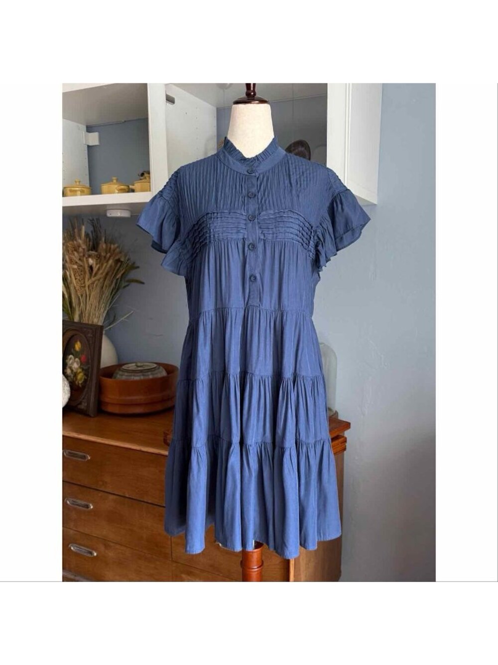 Muche et Muchette Vera Tiered Shift Dress Navy Blue Flowy One Size Boho